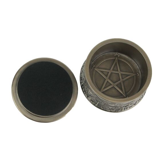 Baphomet With Pentagram Bronze Finished Round Trinket Box Wicca Pagan - Picture 3 of 5